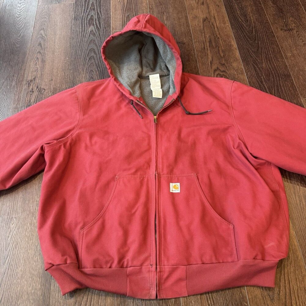 Vintage Carhartt J158 DKR Jacket Mens 3XL Dark Red Fleece Lined Workwear Duck